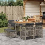 vidaXL Set mobilier grădină cu perne, 9 piese, gri, poliratan
