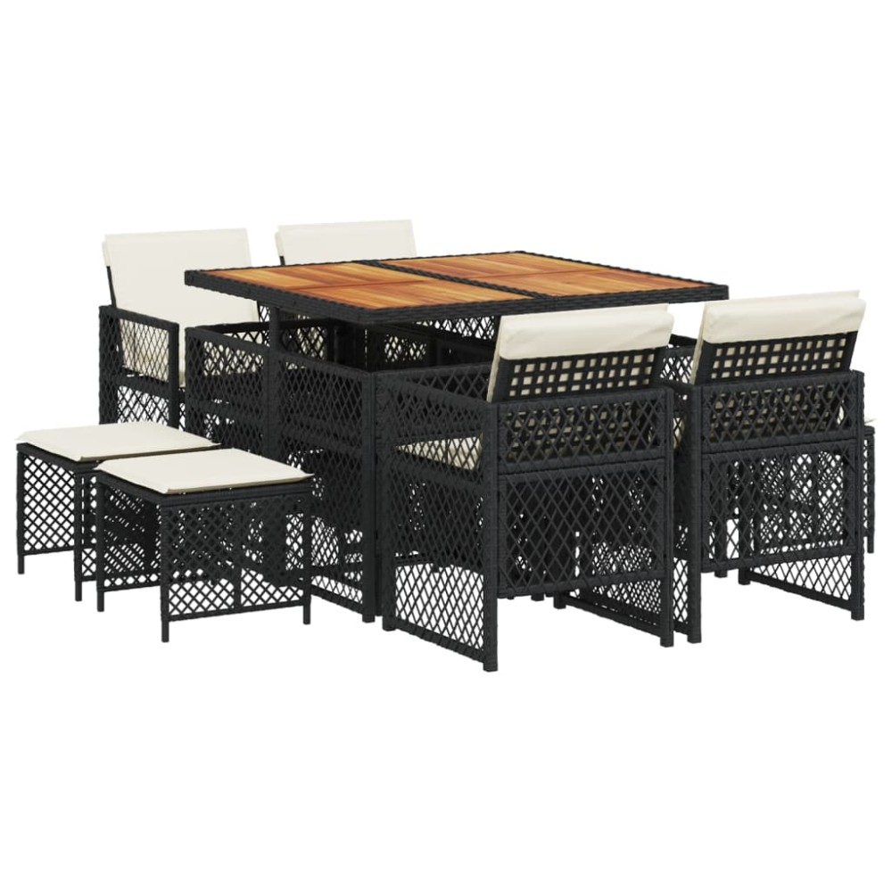 vidaXL Set mobilier de grădină cu perne, 9 piese, negru, poliratan