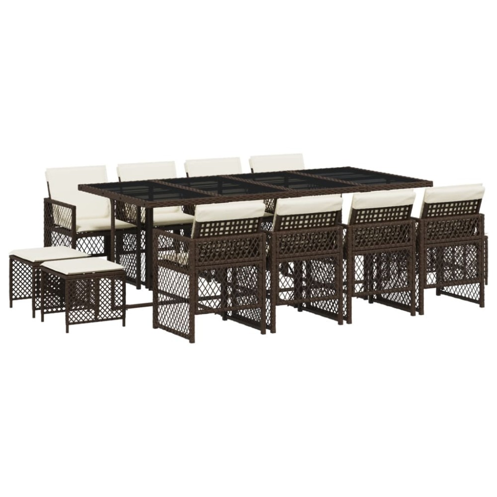 vidaXL Set mobilier de grădină, 13 piese, maro, cu perne, poliratan