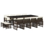 vidaXL Set mobilier de grădină, 13 piese, maro, cu perne, poliratan
