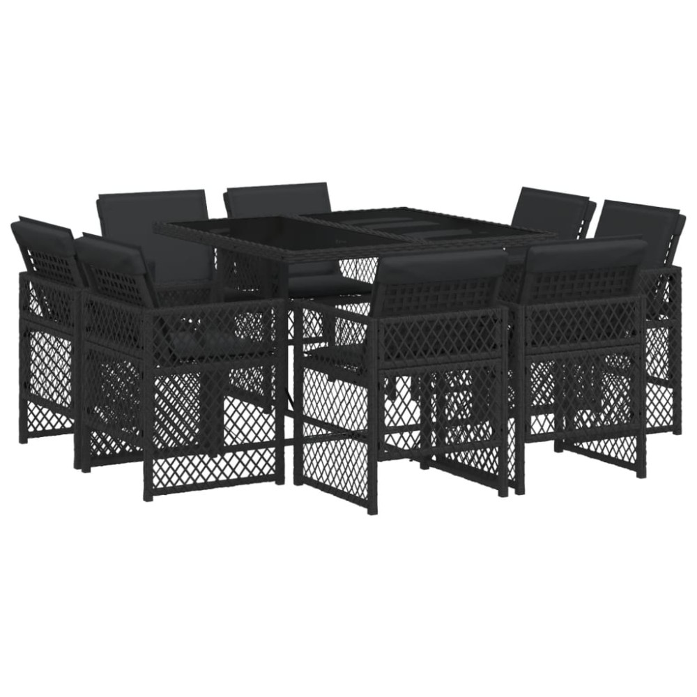vidaXL Set mobilier de grădină cu perne, 9 piese, negru, poliratan