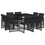 vidaXL Set mobilier de grădină cu perne, 9 piese, negru, poliratan