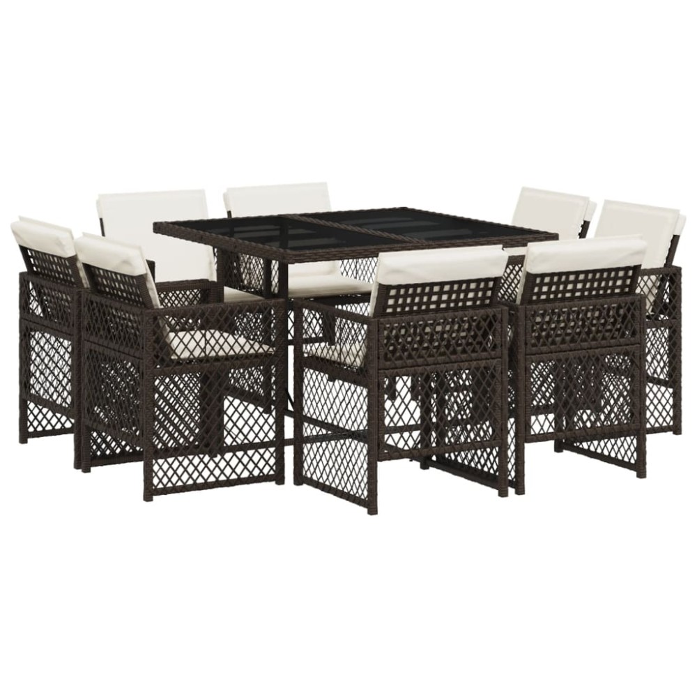 vidaXL Set mobilier de grădină cu perne, 9 piese, maro, poliratan