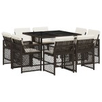 vidaXL Set mobilier de grădină cu perne, 9 piese, maro, poliratan