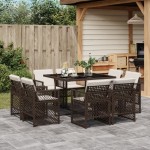 vidaXL Set mobilier de grădină cu perne, 9 piese, maro, poliratan