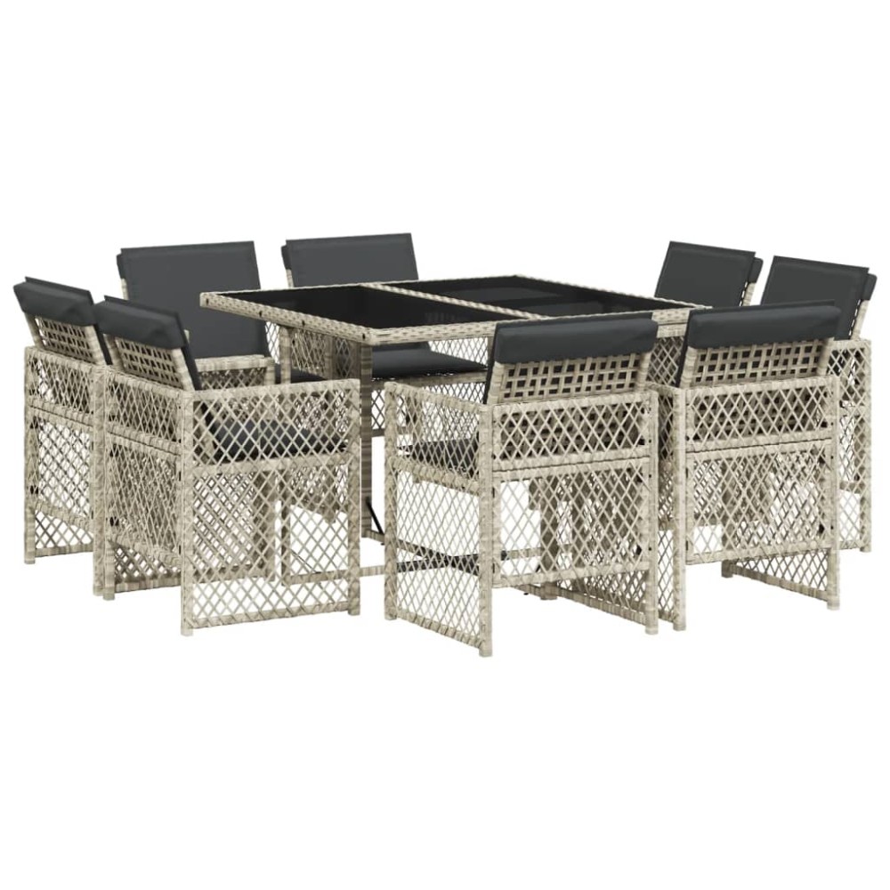 vidaXL Set mobilier grădină cu perne, 9 piese, gri deschis, poliratan
