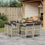 vidaXL Set mobilier grădină cu perne, 9 piese, gri deschis, poliratan