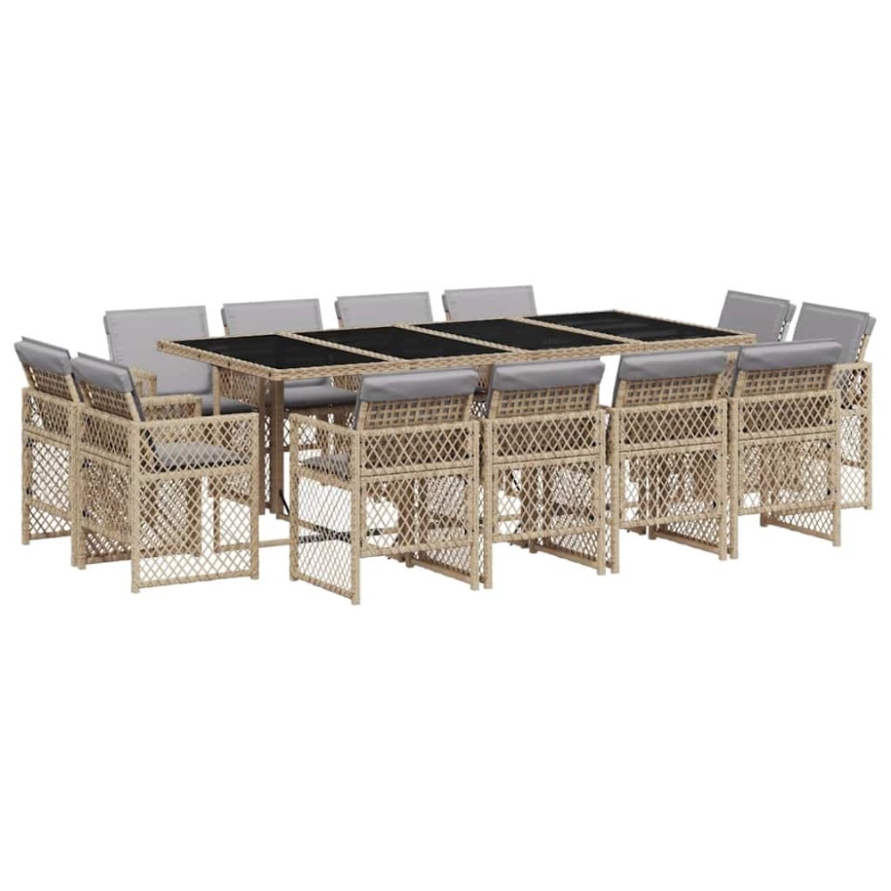 vidaXL Set mobilier grădină cu perne, 13 piese, bej combinat poliratan