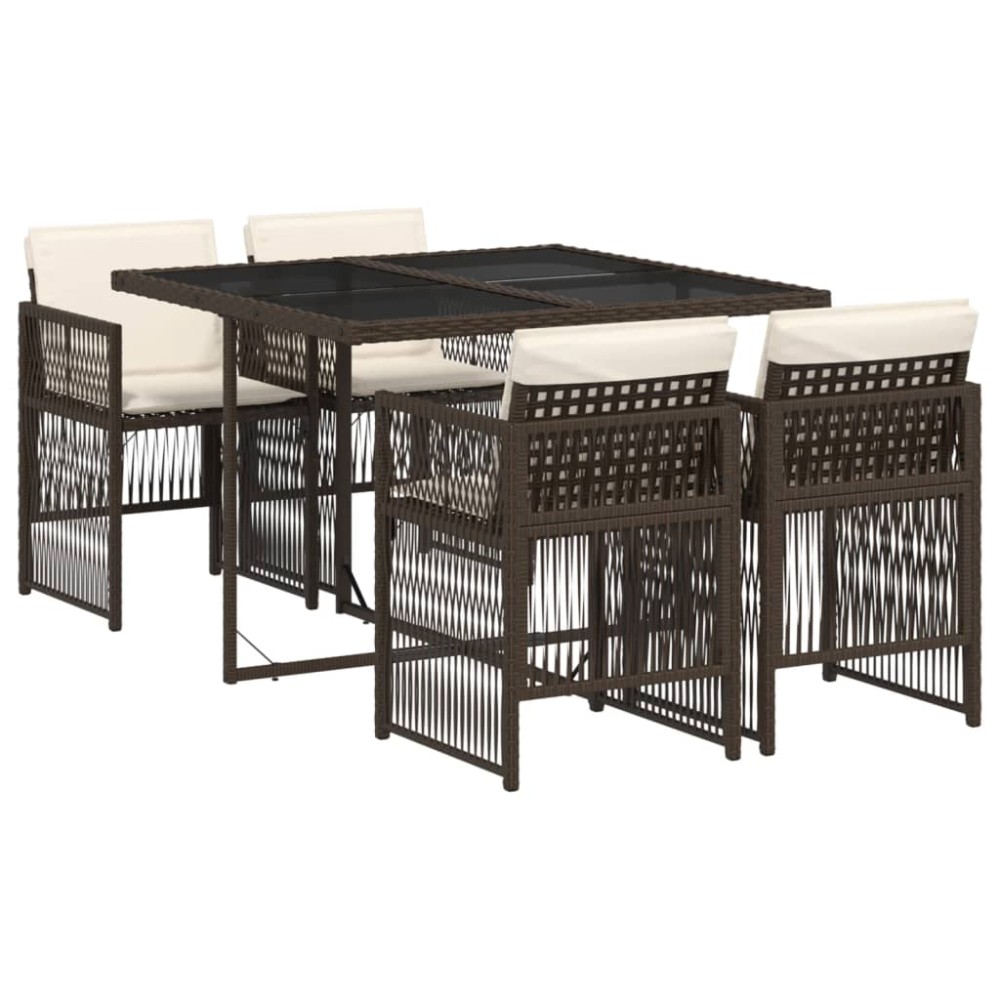 vidaXL Set mobilier de grădină, 5 piese, cu perne, maro, poliratan