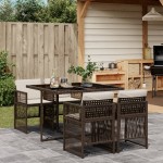 vidaXL Set mobilier de grădină, 5 piese, cu perne, maro, poliratan vidaXL Set mobilier de grădină, 5 piese, cu perne, maro, poliratan