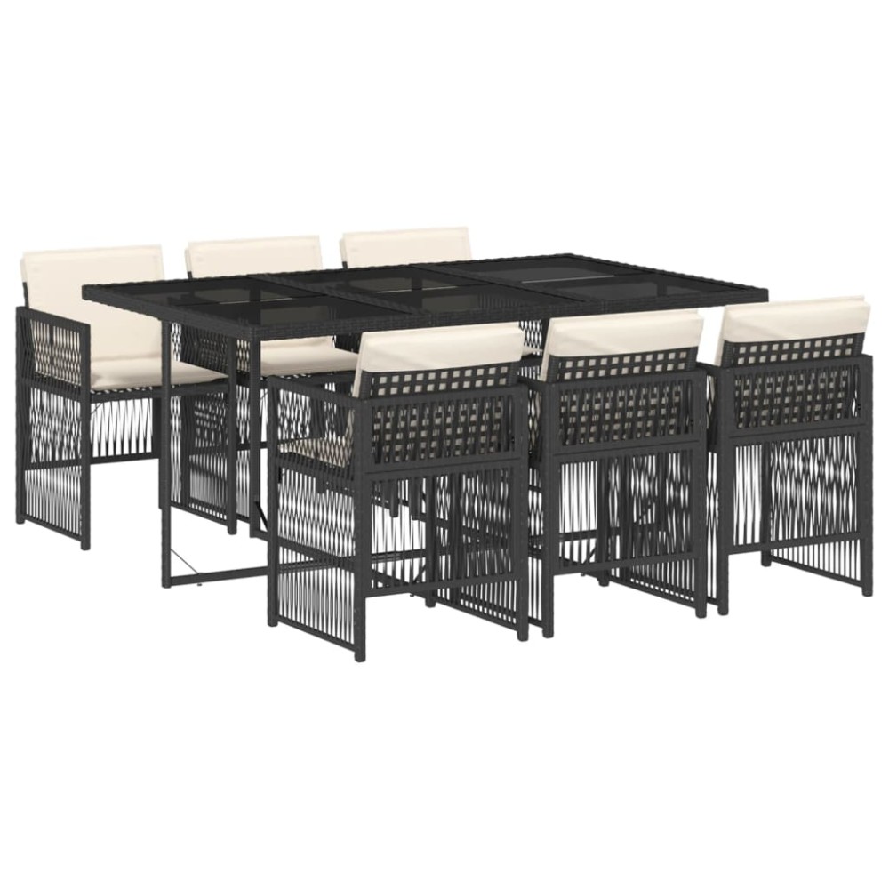 vidaXL Set mobilier de grădină cu perne, 7 piese, negru, poliratan