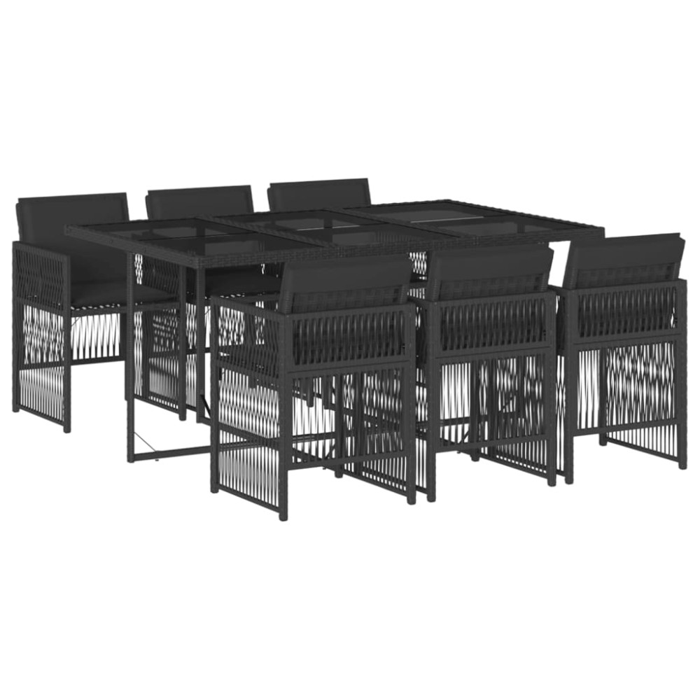 vidaXL Set mobilier de grădină cu perne, 7 piese, negru, poliratan