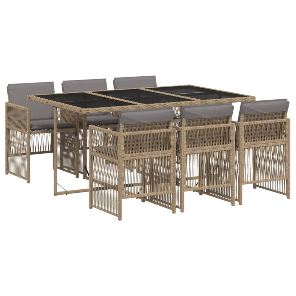 vidaXL Set mobilier pentru grădină, 7 piese, cu perne, bej, poliratan