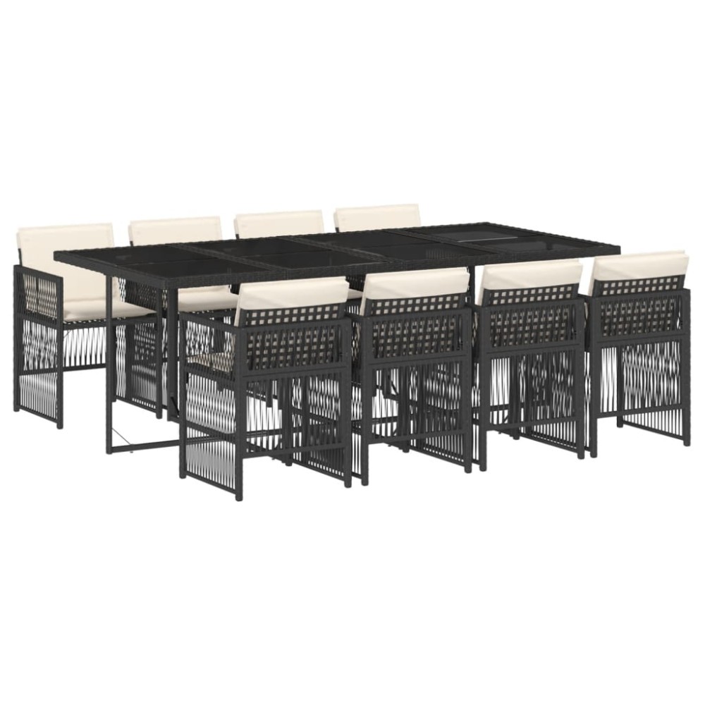 vidaXL Set mobilier de grădină cu perne, 9 piese, negru, poliratan