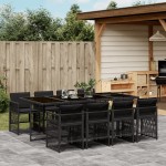 vidaXL Set mobilier de grădină cu perne, 9 piese, negru, poliratan vidaXL Set mobilier de grădină cu perne, 9 piese, negru, poliratan