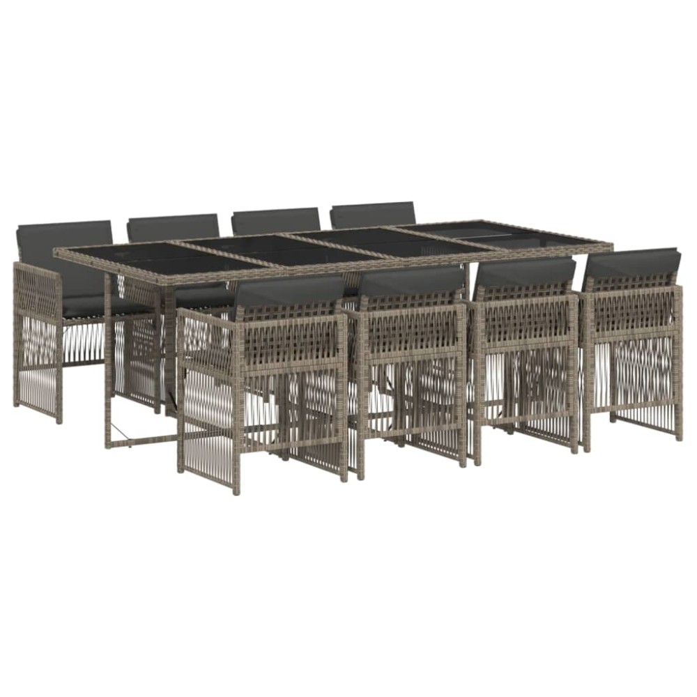vidaXL Set mobilier grădină cu perne, 9 piese, gri, poliratan