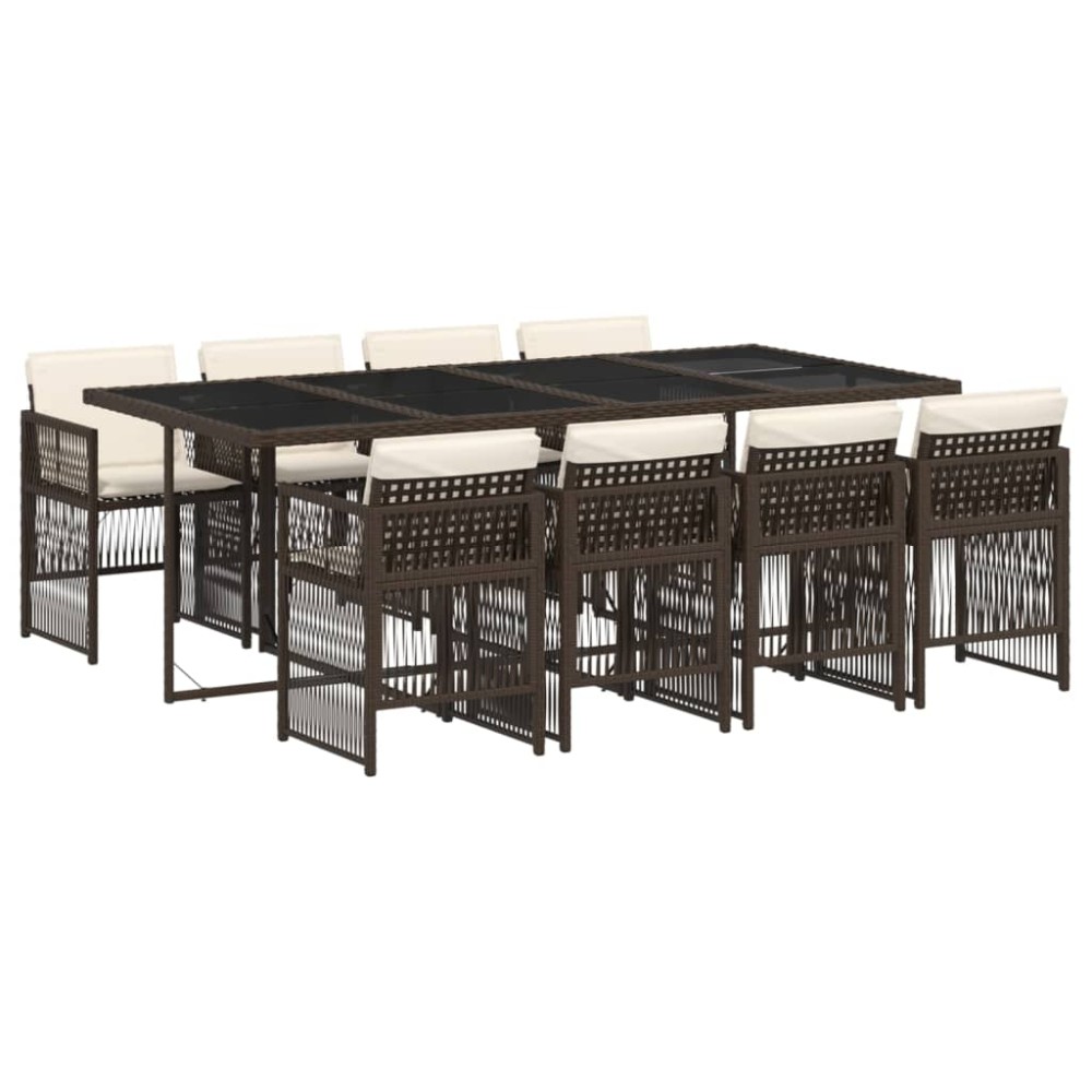 vidaXL Set mobilier de grădină cu perne, 9 piese, maro, poliratan