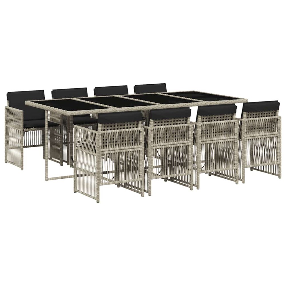 vidaXL Set mobilier grădină cu perne, 9 piese, gri deschis, poliratan