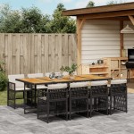 vidaXL Set mobilier de grădină cu perne, 9 piese, negru, poliratan vidaXL Set mobilier de grădină cu perne, 9 piese, negru, poliratan
