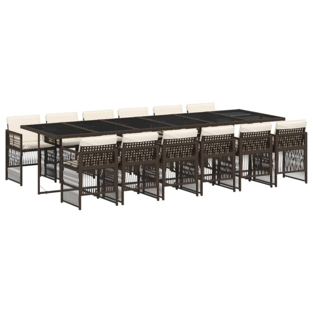 vidaXL Set mobilier de grădină, 13 piese, maro, cu perne, poliratan