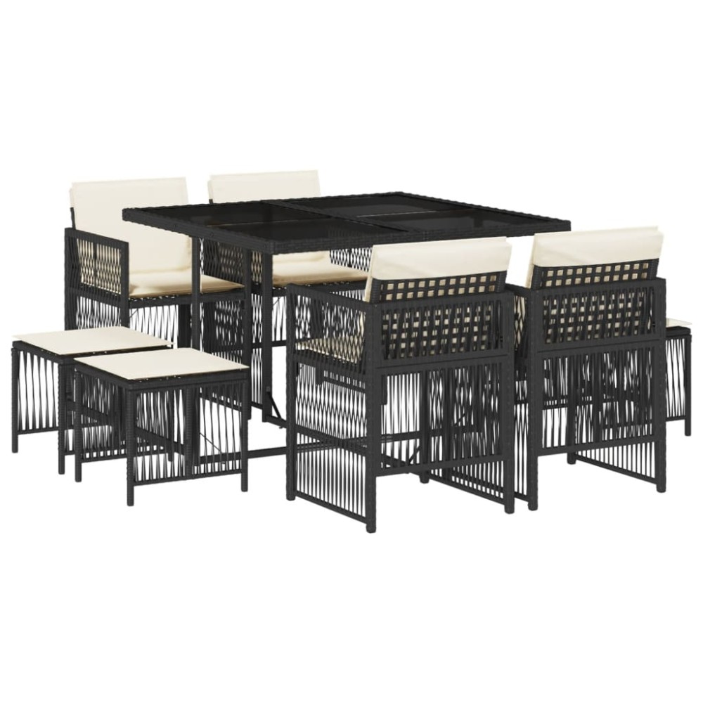 vidaXL Set mobilier de grădină cu perne, 9 piese, negru, poliratan