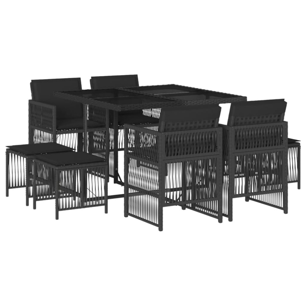 vidaXL Set mobilier de grădină cu perne, 9 piese, negru, poliratan