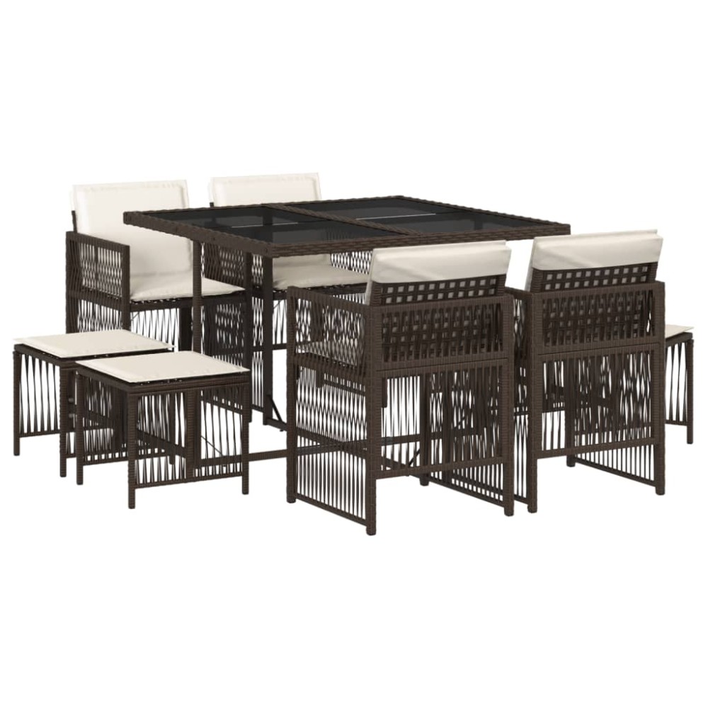 vidaXL Set mobilier de grădină cu perne, 9 piese, maro, poliratan
