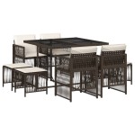 vidaXL Set mobilier de grădină cu perne, 9 piese, maro, poliratan