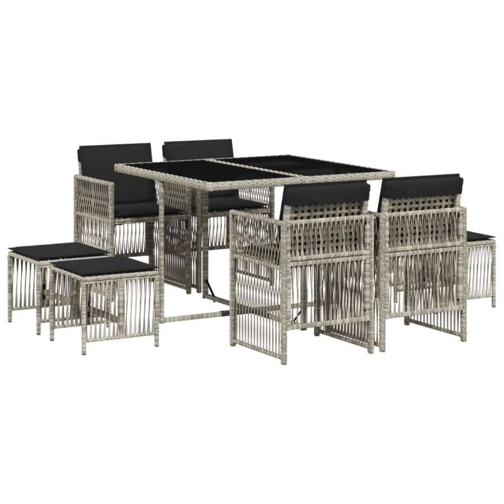 vidaXL Set mobilier grădină cu perne, 9 piese, gri deschis, poliratan