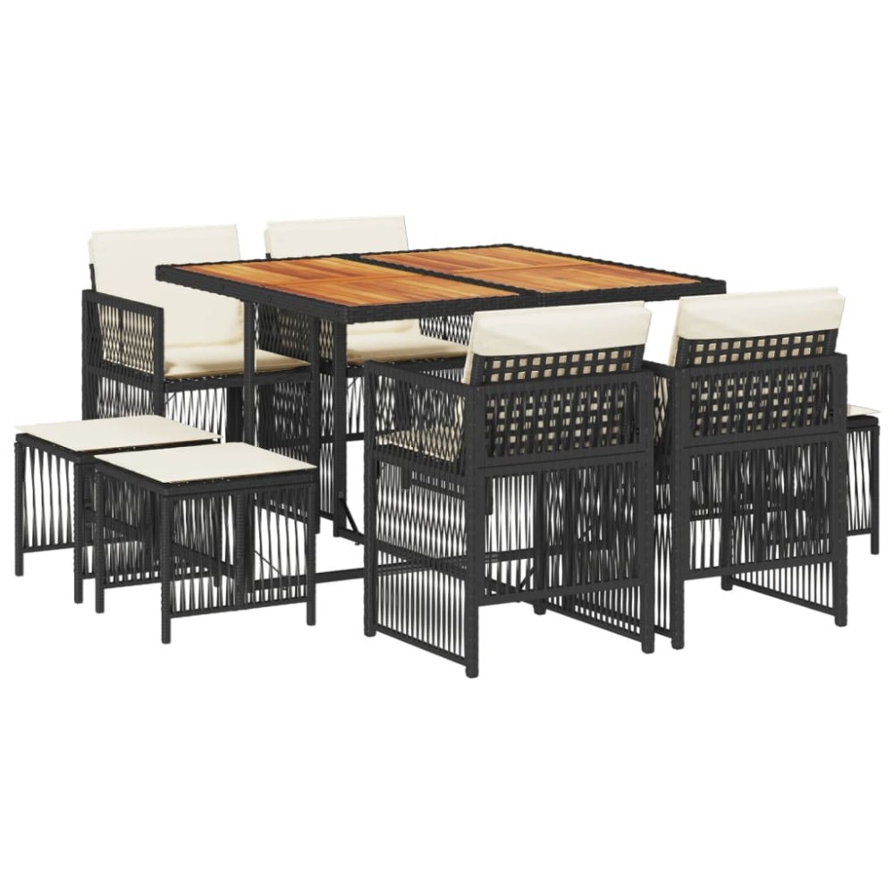 vidaXL Set mobilier de grădină cu perne, 9 piese, negru, poliratan