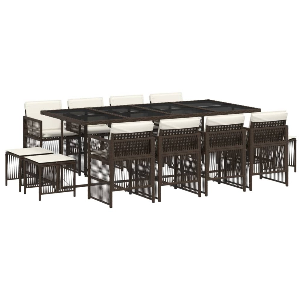 vidaXL Set mobilier de grădină, 13 piese, maro, cu perne, poliratan