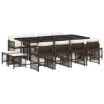 vidaXL Set mobilier de grădină, 13 piese, maro, cu perne, poliratan