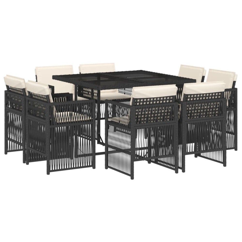 vidaXL Set mobilier de grădină cu perne, 9 piese, negru, poliratan
