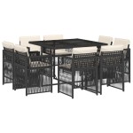 vidaXL Set mobilier de grădină cu perne, 9 piese, negru, poliratan