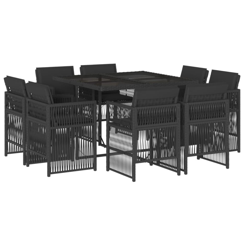 vidaXL Set mobilier de grădină cu perne, 9 piese, negru, poliratan