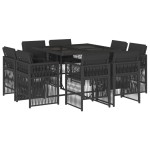 vidaXL Set mobilier de grădină cu perne, 9 piese, negru, poliratan