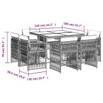 vidaXL Set mobilier de grădină cu perne, 9 piese, negru, poliratan