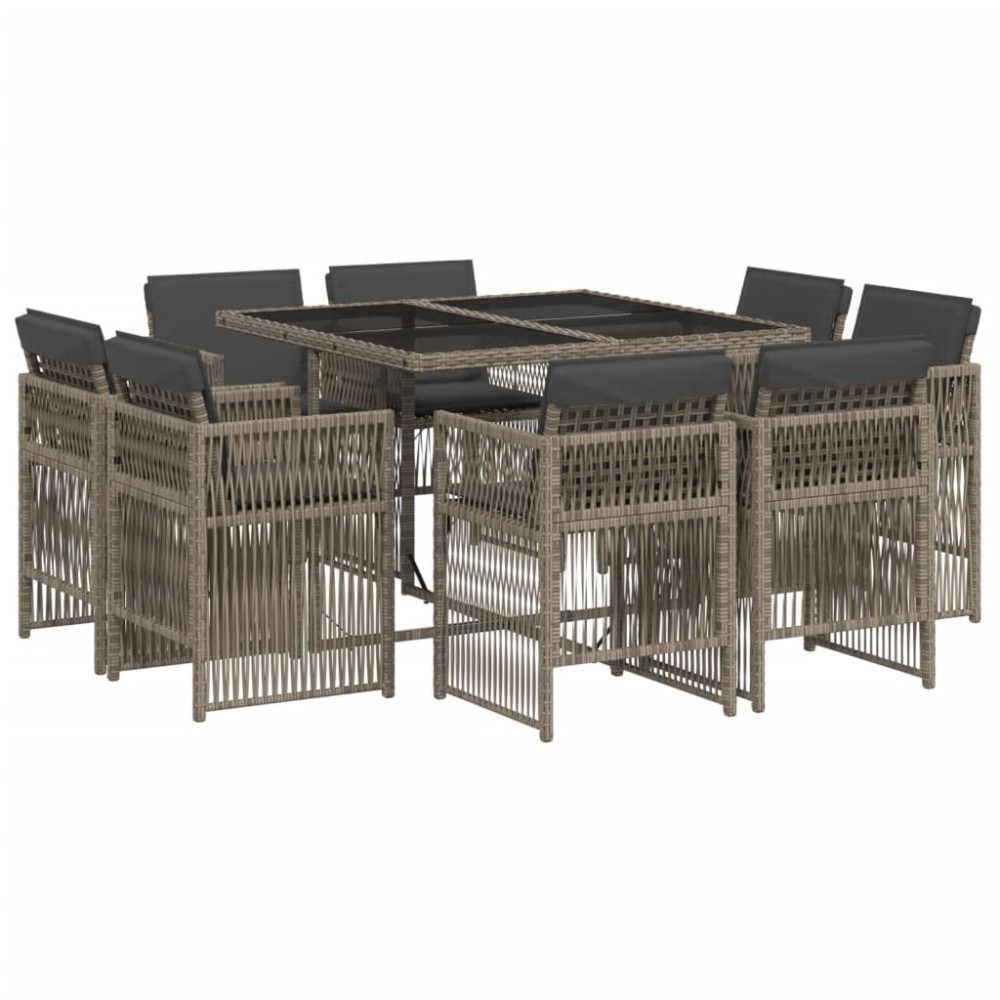 vidaXL Set mobilier grădină cu perne, 9 piese, gri, poliratan