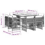 vidaXL Set mobilier grădină cu perne, 9 piese, gri, poliratan