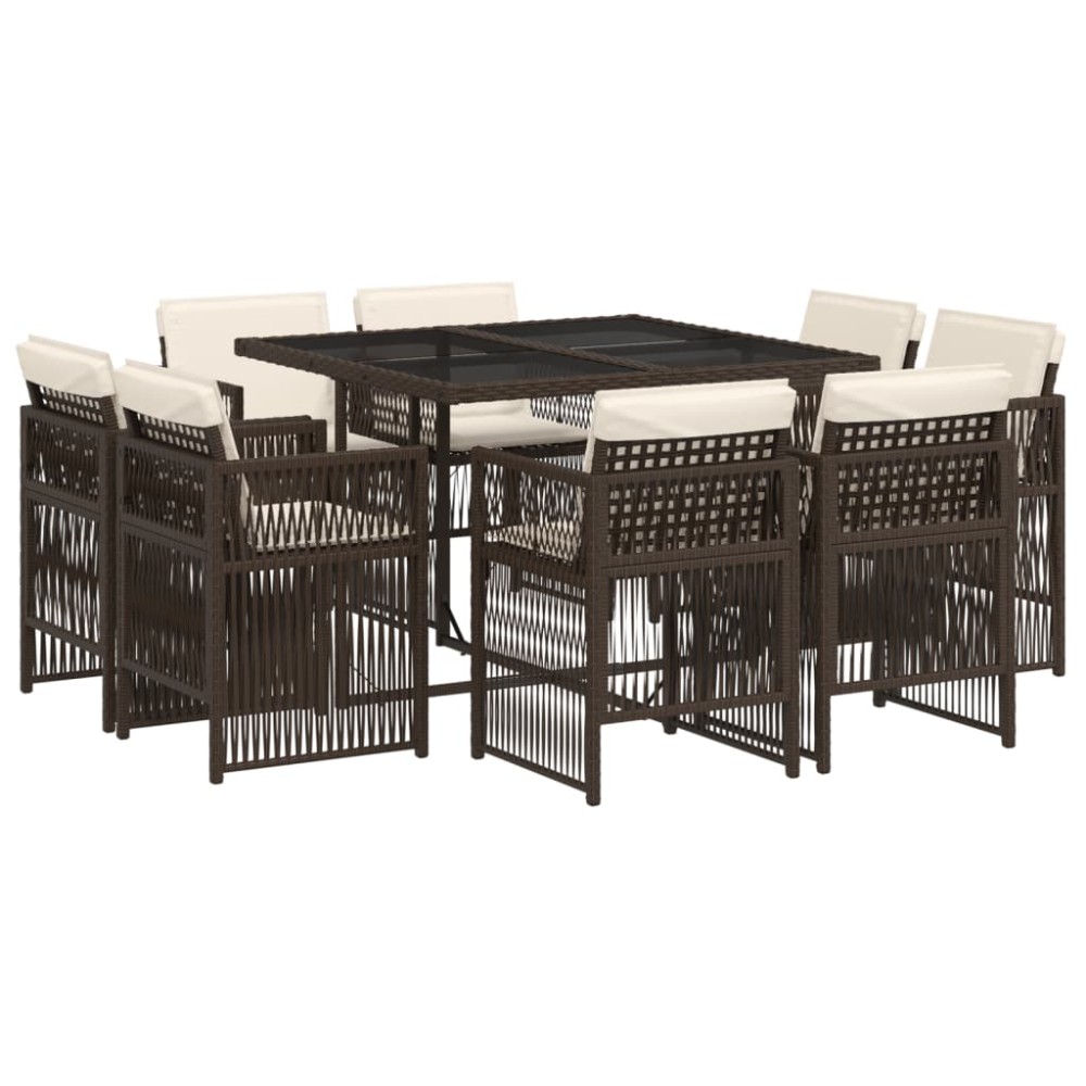 vidaXL Set mobilier de grădină cu perne, 9 piese, maro, poliratan