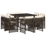 vidaXL Set mobilier de grădină cu perne, 9 piese, maro, poliratan