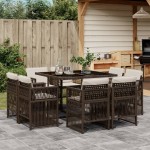 vidaXL Set mobilier de grădină cu perne, 9 piese, maro, poliratan