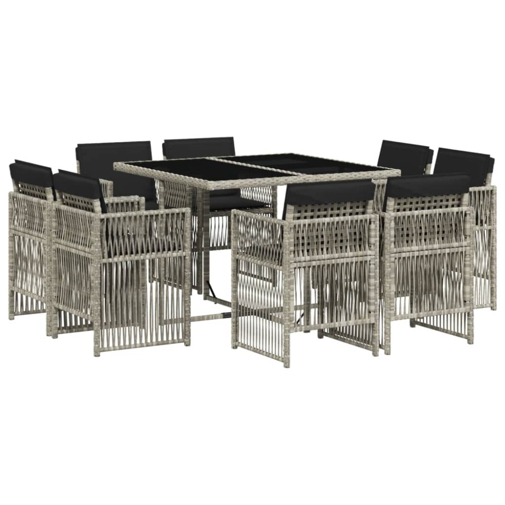 vidaXL Set mobilier grădină cu perne, 9 piese, gri deschis, poliratan
