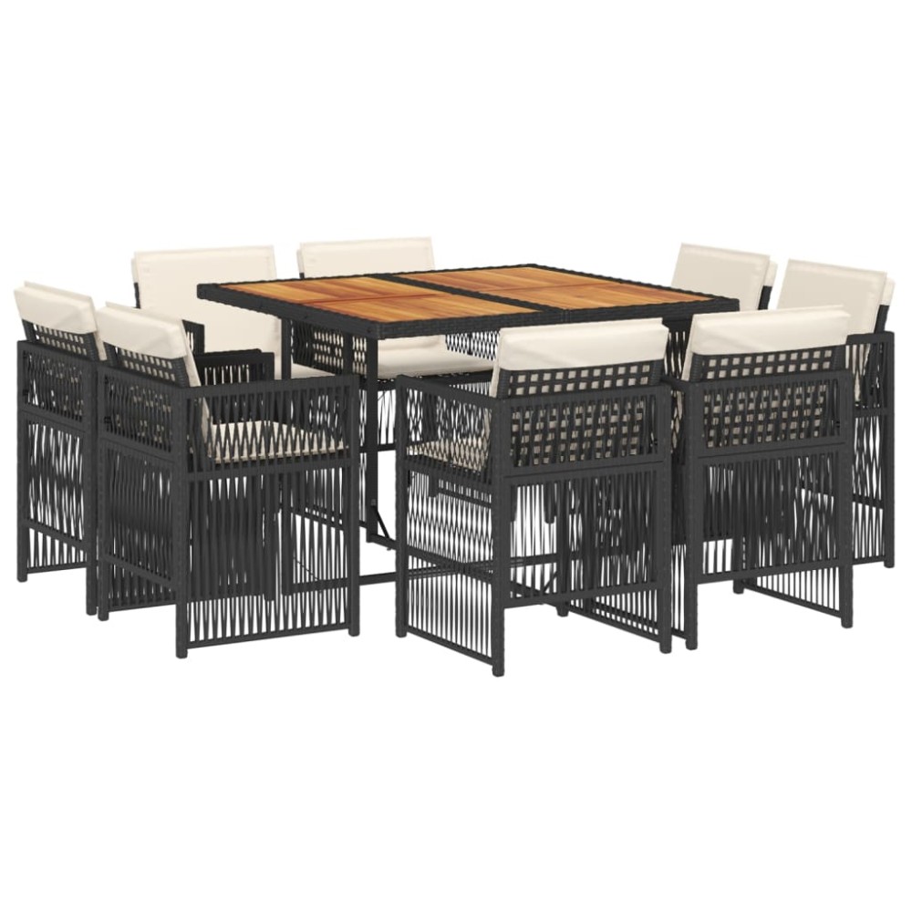 vidaXL Set mobilier de grădină cu perne, 9 piese, negru, poliratan