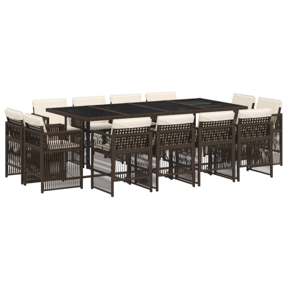 vidaXL Set mobilier de grădină, 13 piese, maro, cu perne, poliratan