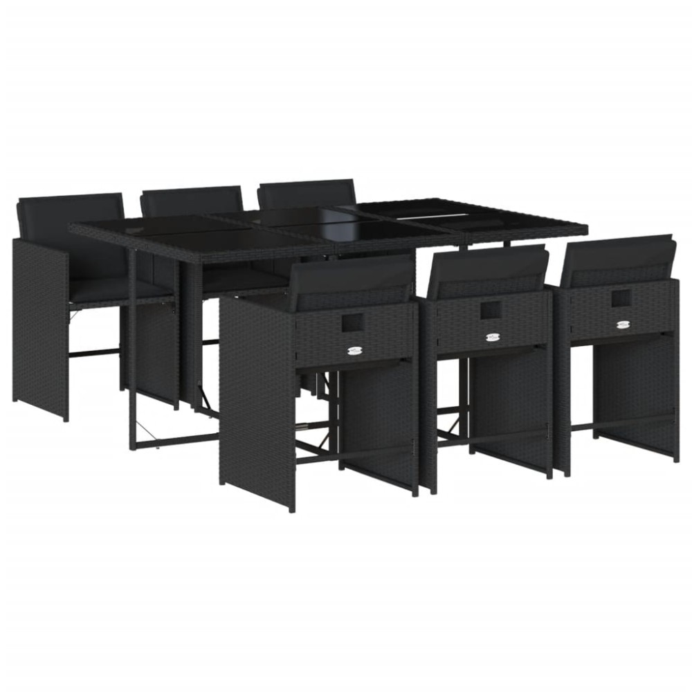 vidaXL Set mobilier de grădină cu perne, 7 piese, negru, poliratan