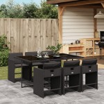 vidaXL Set mobilier de grădină cu perne, 7 piese, negru, poliratan vidaXL Set mobilier de grădină cu perne, 7 piese, negru, poliratan