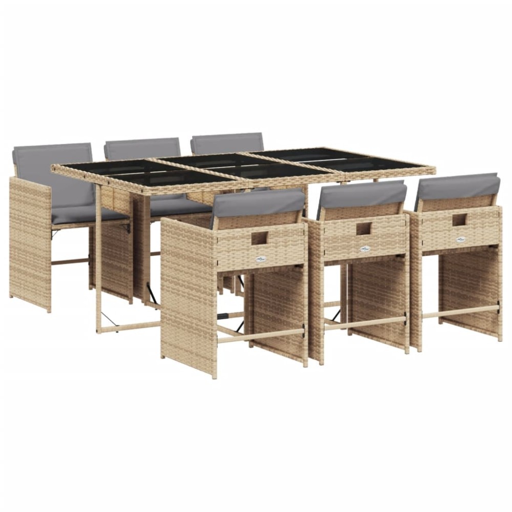 vidaXL Set mobilier pentru grădină, 7 piese, cu perne, bej, poliratan