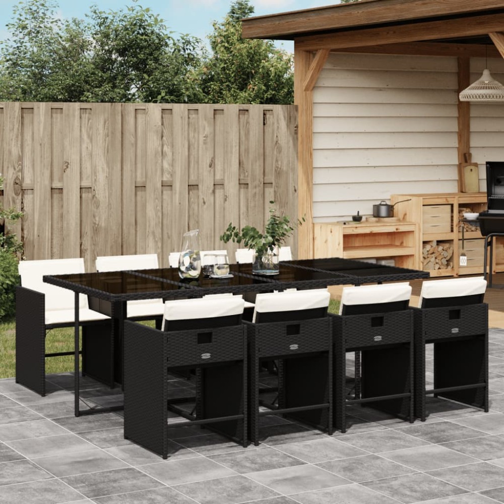 vidaXL Set mobilier de grădină cu perne, 9 piese, negru, poliratan
