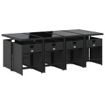 vidaXL Set mobilier de grădină cu perne, 9 piese, negru, poliratan vidaXL Set mobilier de grădină cu perne, 9 piese, negru, poliratan